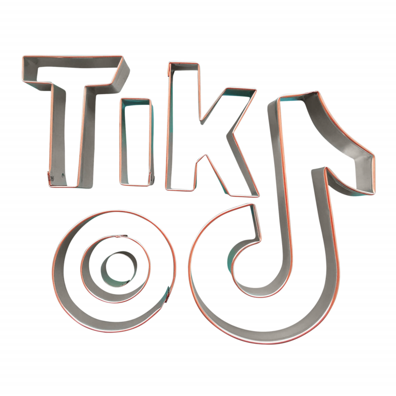 Metal fondant cutter set details shaped like the TikTok logo for make cake topper