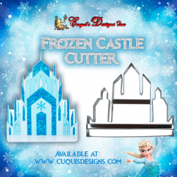Promotional image of Frozen castle fondant cutter and topper with Elsa graphic – ideal for cakes, cupcakes, and sweet tables